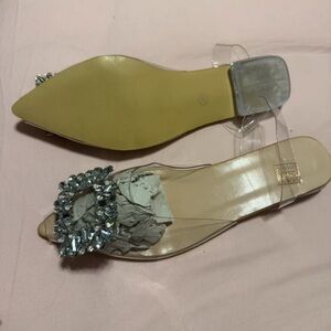 Elegant Women's Heels with Clear Straps and Silver Embellishments